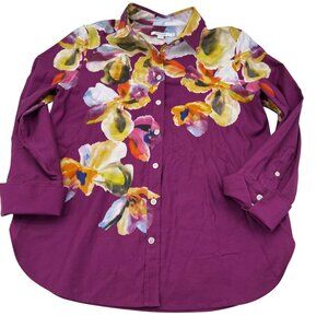 Chicos Womens Button-Up Floral Shirt Purple Multicolor Size 0 US 4